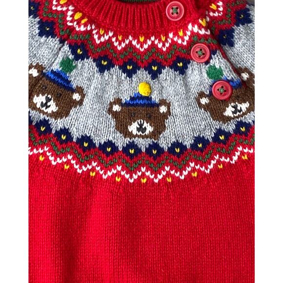 Baby Boden Fair Isle Teddy Bear Sweater in Rockabilly Red Boy/Girl 3-6 Mo - Picture 2 of 4
